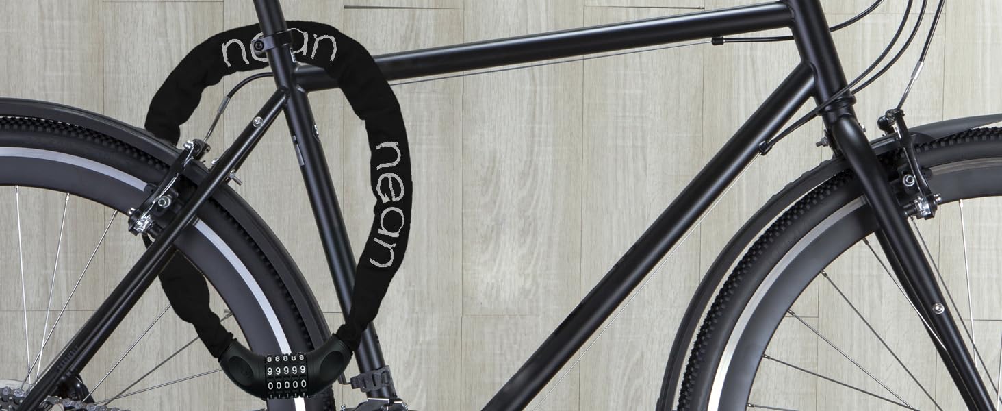 Замок для велосипеда Nean з кодом та високим рівнем безпеки, ланцюговий замок, код-комбінація, посилені сталеві ланки, 6 мм x 900 мм, чорний