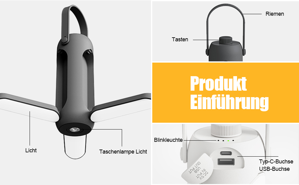 LED кемпінговий ліхтар на акумуляторі 10000 mAh, бездротовий, з 3 режимами освітлення, для наметів та відпочинку на природі, чорний