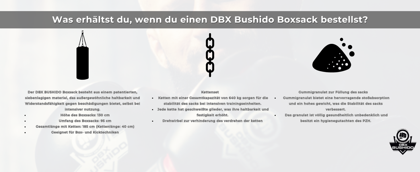 Боксерський мішок DBX BUSHIDO SPORT 130 см, 60 кг, наповнений гумовою крихтою, для боксу та кікбоксингу
