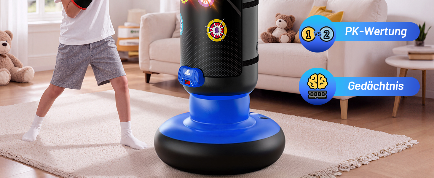 Інтерактивний боксерський мішок для дітей з підсвіткою та звуком, блакитний. Підходить для хлопчиків 6-12 років