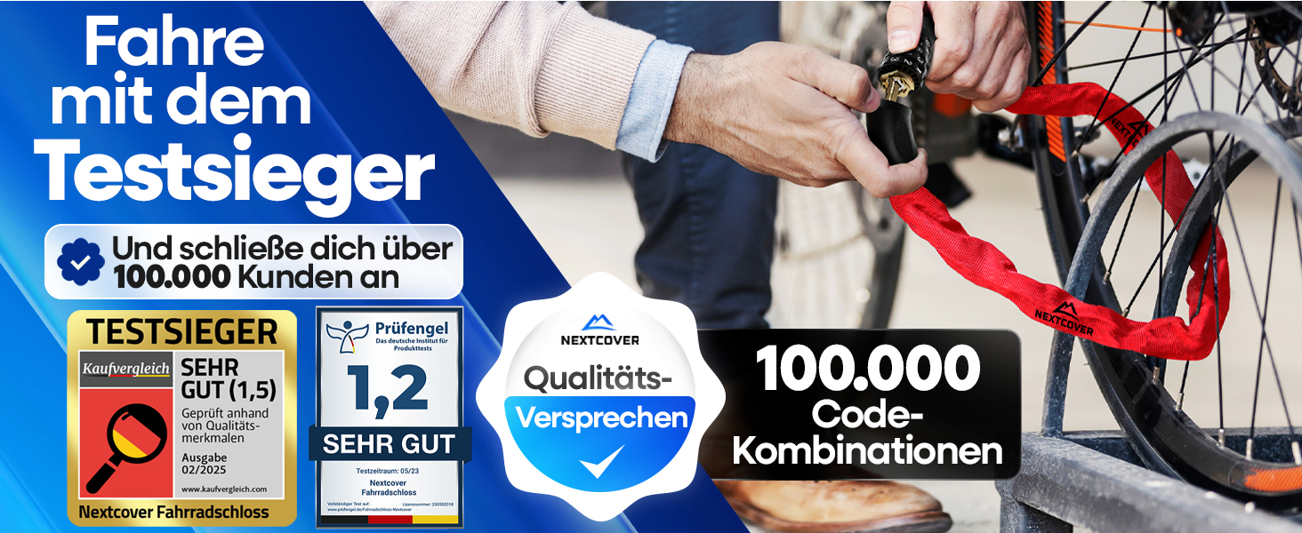 NEXTCOVER® LockPro: Захисний замок для велосипеда з кодовим замком - Оригінал - Висока безпека I 5-значний код, сталевий замок для велосипеда, захист для електровелосипеда, ланцюговий замок чорного кольору