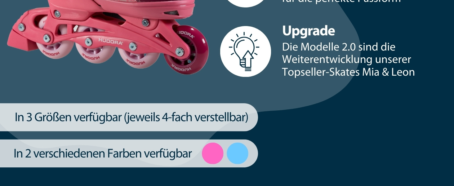 Інлайнери Hudora Mia / Leon 2.0 - ролики для дітей, підлітків та дорослих, регульовані, розміри 37-40
