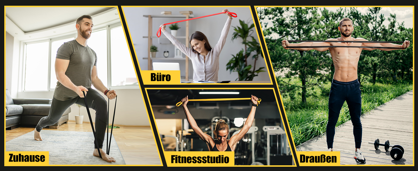 Еластичні гумки для фітнесу Fokky, Набір стрічок опору, Гумки для фітнесу з дверним кріпленням, захисним покриттям та 2 ручками, для силових тренувань, йоги, пілатесу, нарощування м'язів (Світло-жовтий, Червоний, Чорний)