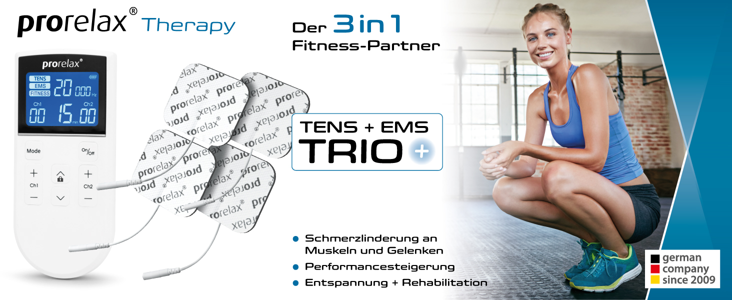 Prorelax Trio+ - електростимулятор для терапії та фітнесу (TENS, EMS) | 50 програм, 16 рівнів інтенсивності