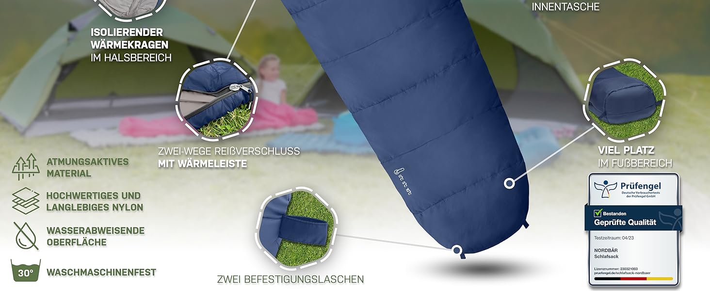 Спальник NORDBÄR® 3 сезони/літо ультралегкий 750г/1500г - похідний, кокон, компактний (100GSM/300GMS) блакитний