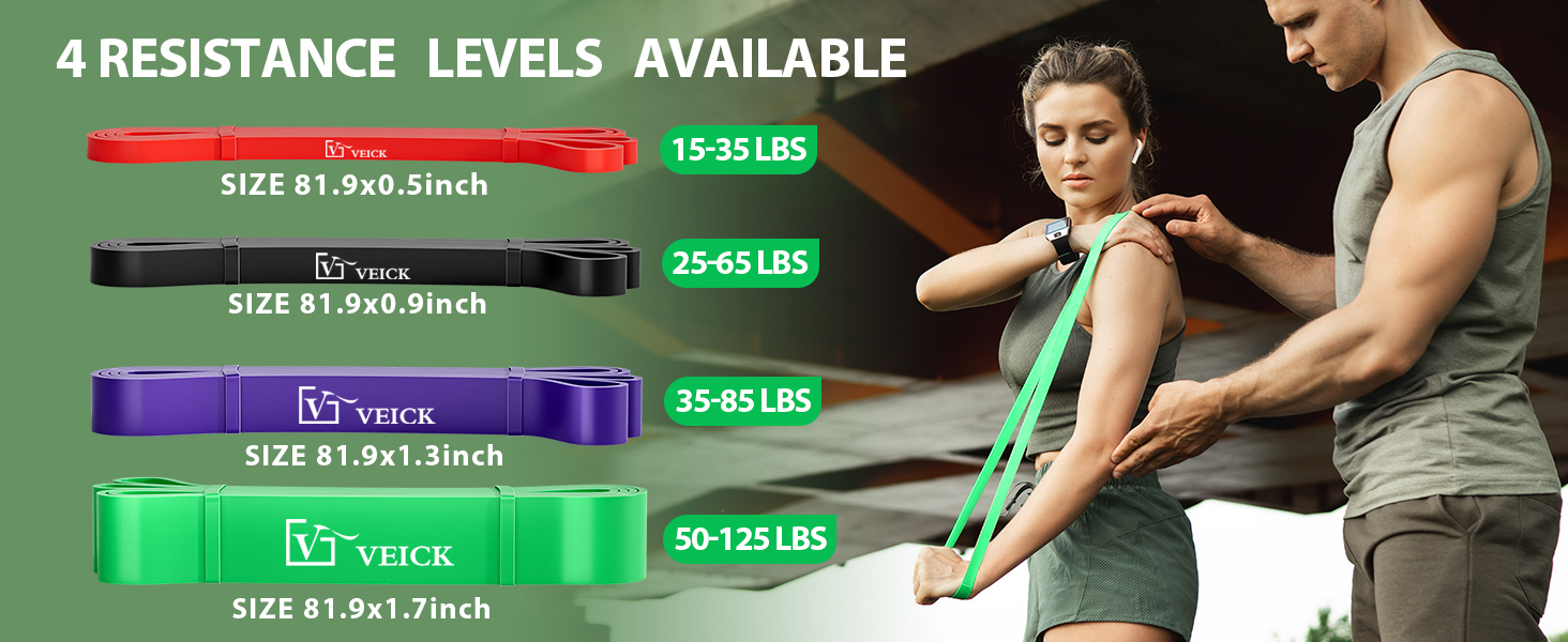 Фітнес гумки VEICK: набір еластичних стрічок для фітнесу, калістеніки та пілатесу (з антиковзним ремінцем)