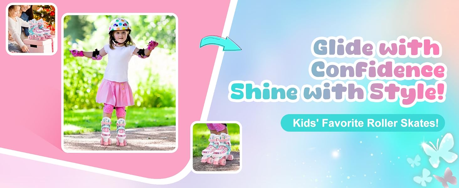 Дитячі ролики Inliner Kinder з регулюванням розміру 26-29, 29-34, 30-35. Ролики для дівчаток з колесами 82A PU, дизайн