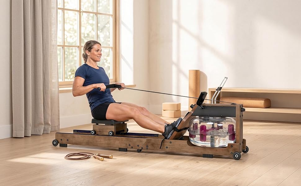 Гребний тренажер на воді SPORTNOW для дому, складаний, з Bluetooth та підтримкою APP, максимальна вага 158 кг