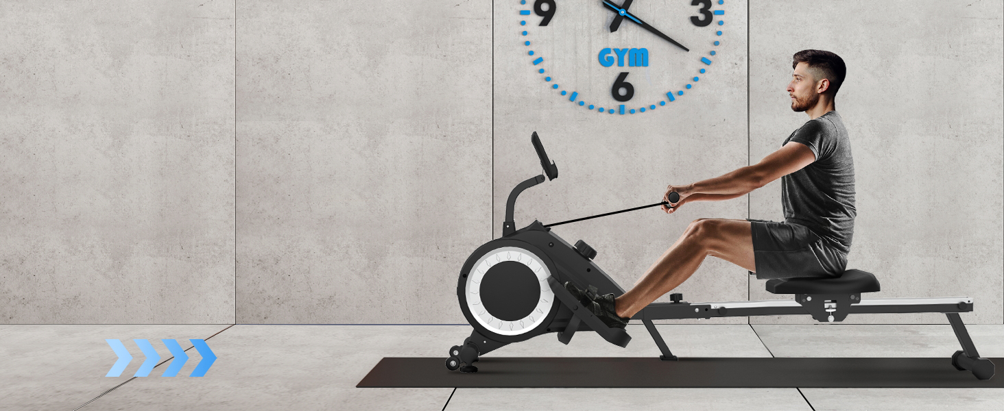 Гребний тренажер Neezee - складаний для дому з LCD-монітором, 16 рівнів магнітного опору, тренування всього тіла, тихий, компактний, покращене махове колесо, темно-сірий