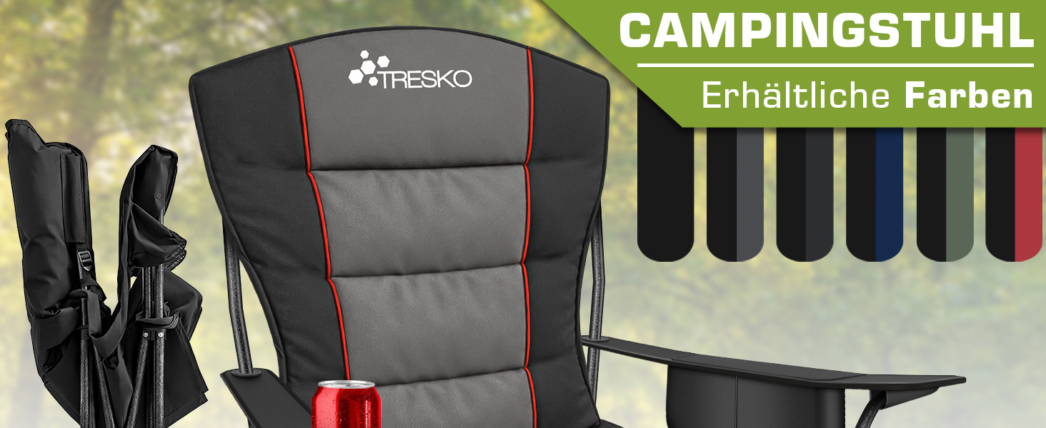 Складаний кемпінговий стілець TRESKO XXL до 200 кг з сумкою-холодильником, підстаканником та чохлом, чорний