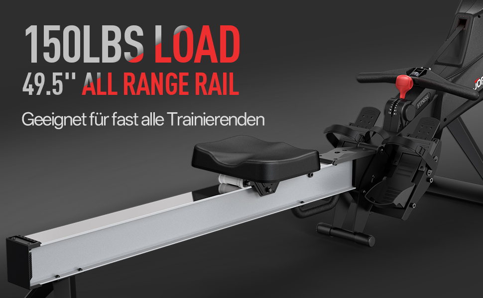 Гребний тренажер JOROTO з подвійним опором (повітряним та магнітним), тихий, складаний, з підтримкою Bluetooth, максимальне навантаження 150 кг, чорний