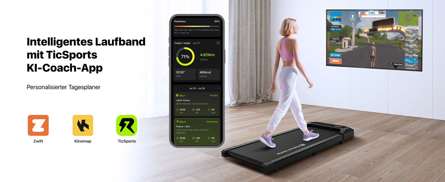 Walking Pad Edge: Компактний біговий тренажер для дому та офісу, 6 км/год, 120 кг, з пультом керування та підтримкою Zwift/Kinomap