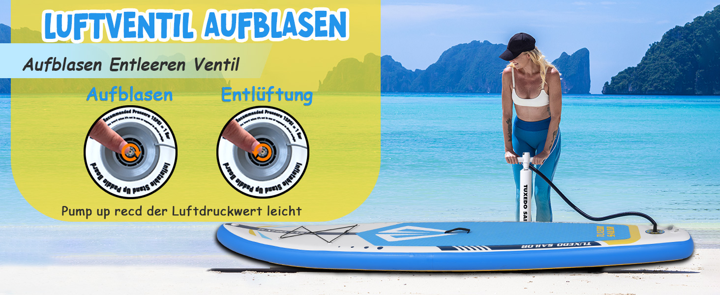 Надувне SUP-борд Tuxedo Sailor Stand Up Paddle Board з аксесуарами, для дорослих та підлітків, блакитний та жовтий