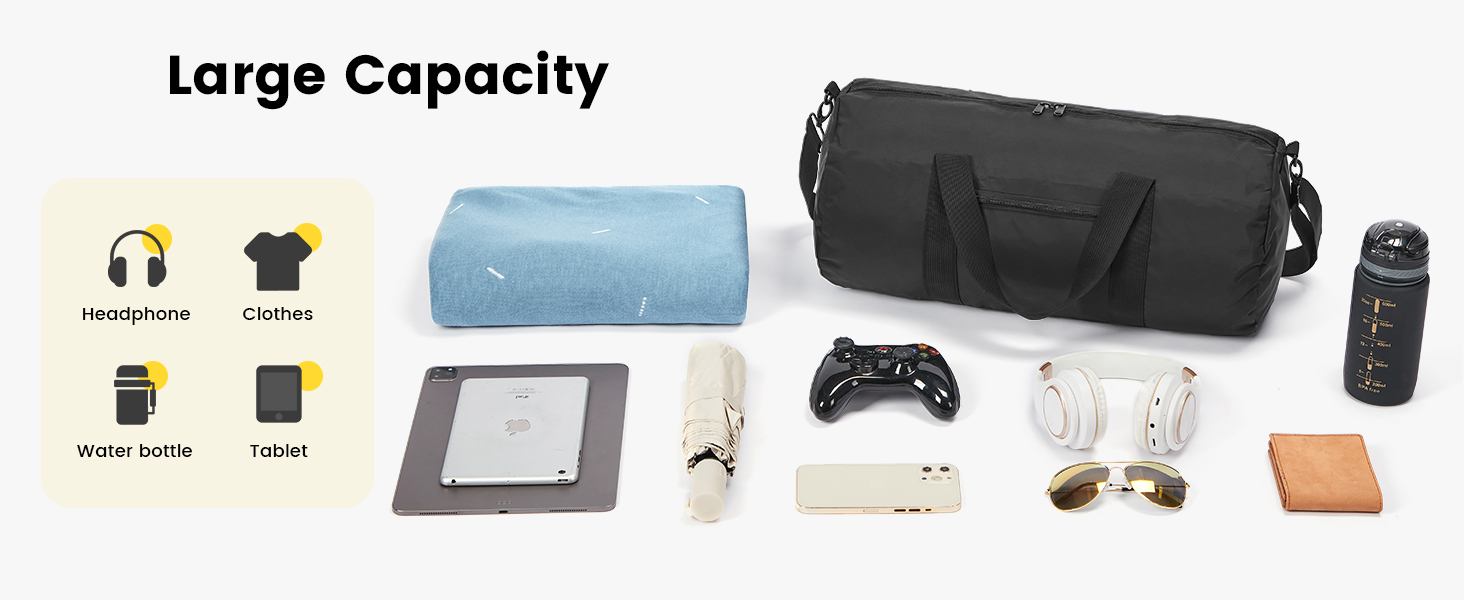 Спортивна сумка для подорожей Vorspack 28 дюймів, водонепроникна дорожня сумка-вікенд з внутрішньою кишенею для чоловіків та жінок, чорна