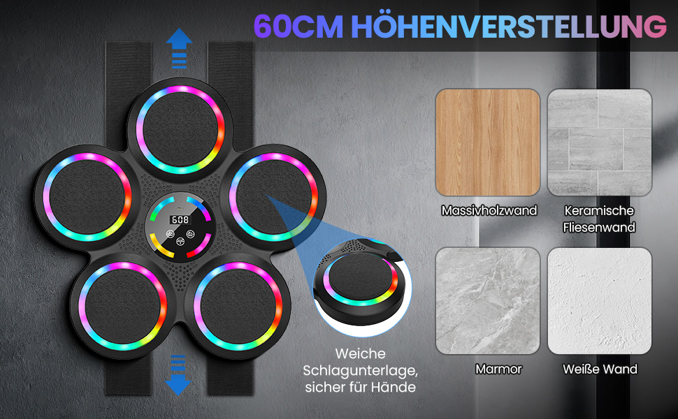 Музична боксерська машина Gpanvor з LED-підсвіткою, 2 рукавички, 9 швидкостей, 9 режимів, автоматичний підрахунок, для дорослих та дітей