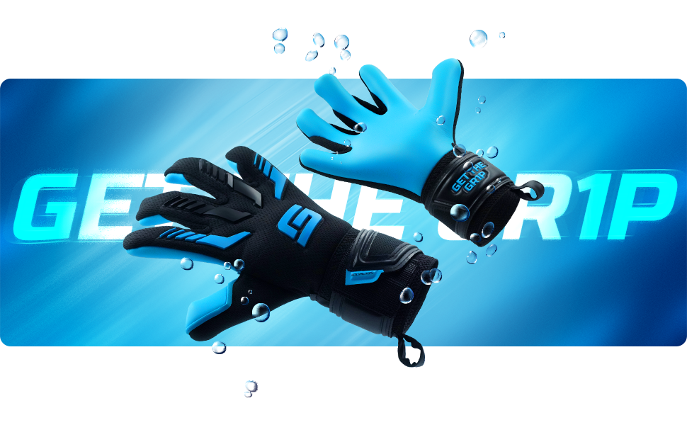 Воротарські рукавиці дитячі GRIPMODE Aqua Junior 2.0, розмір 4-6, блакитні - для футболу, з Griptec Latex 3мм