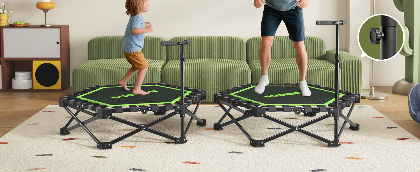 Трамплін для фітнесу MOMODA складаний, з ручкою, діаметр 106 см, зелений. Підходить для дітей та дорослих.