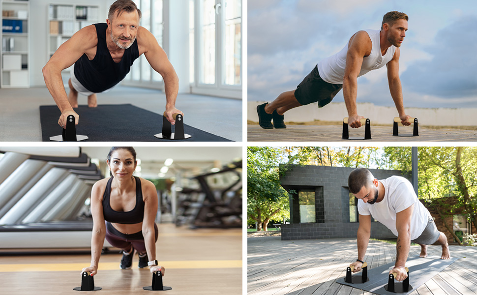 5BILLION Ручки для віджимань Push Up Bars - тренажер для дому, підтримка м'язів спини та рук, піна (чорний), сталь + дерево