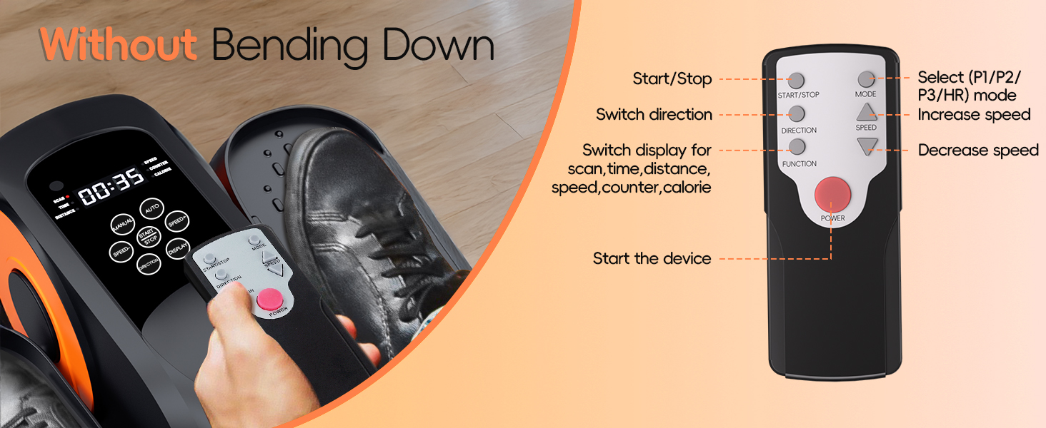 Morelax Mini Ellipsentrainer: компактний електричний тренажер для дому з пульт дистанційного керування, дисплеєм та неслизьким покриттям. Чорний колір