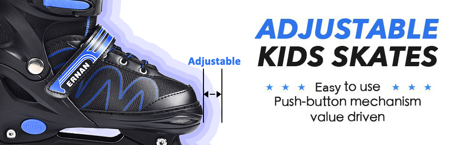 Дитячі ролики ERNAN з регулюванням, світлодіодні, для дівчаток та хлопчиків, підходять для початківців, 4 розміри.