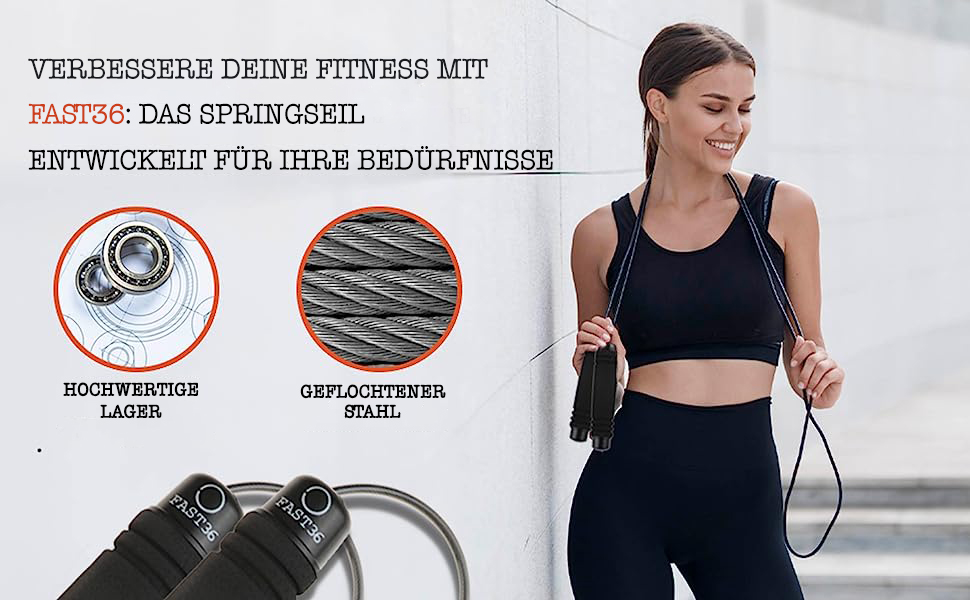 Стрибкове канат FAST36 для дорослих: професійний, регульований, з м'якими ручками та підшипниками. Ідеально для фітнесу, боксу та схуднення. Чорний.