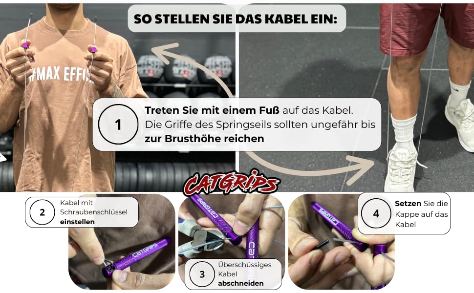 Стрибкове канат Crossfit CATGRIPS Springseil: алюмінієва ручка, сталеве ядро з підшипниками, легке та професійне для занять у спортзалі та боксі, з сумкою та запасними частинами, срібний