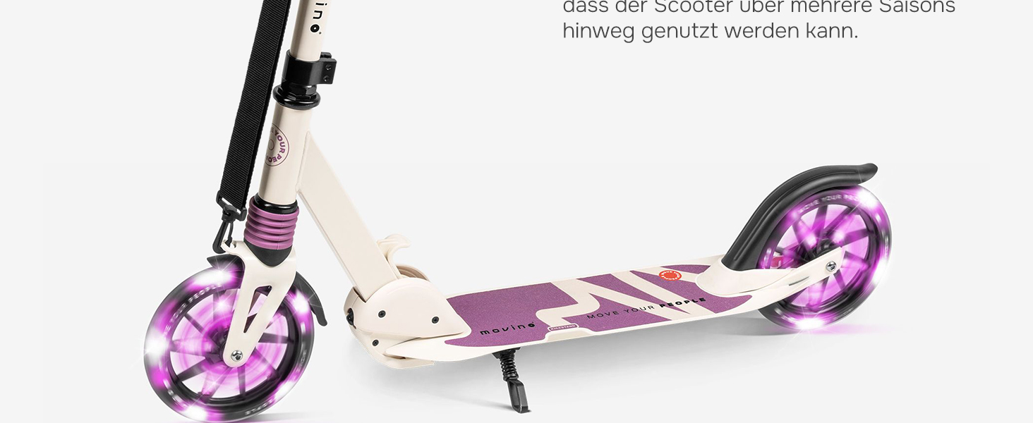 Електросамокат Movino City Light для дітей та підлітків, 180 мм колеса, амортизатори, регульований кермо, бежево-фіолетовий