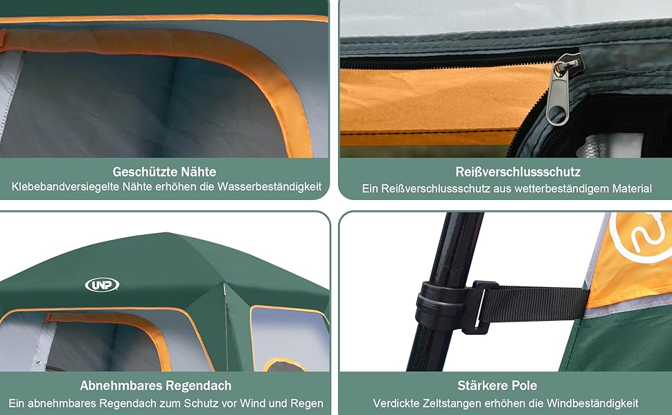 Намет кемпінговий 4-8 осіб Campingzelt водонепроникний, з тентом, зелений 240x210x180 см для кемпінгу, туризму та трекінгу
