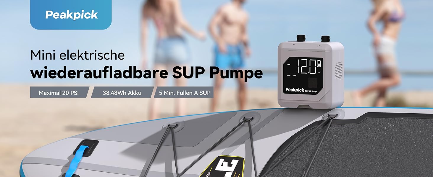 Електрична SUP-насос Peakpick 20PSI з акумулятором, для SUP, серфінгу, наметів, матраців. Швидке надування та здування, автовимкнення, сірий