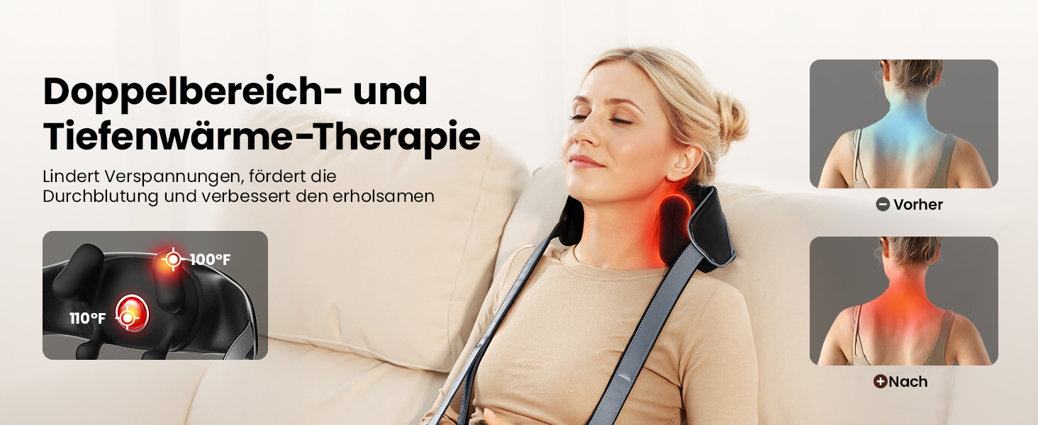 Масажер для шиї та плечей BOB AND BRAD 4D Shiatsu з підігрівом, електричний, бездротовий. 2 режими масажу та температури. Ідеальний подарунок для жінок та чоловіків