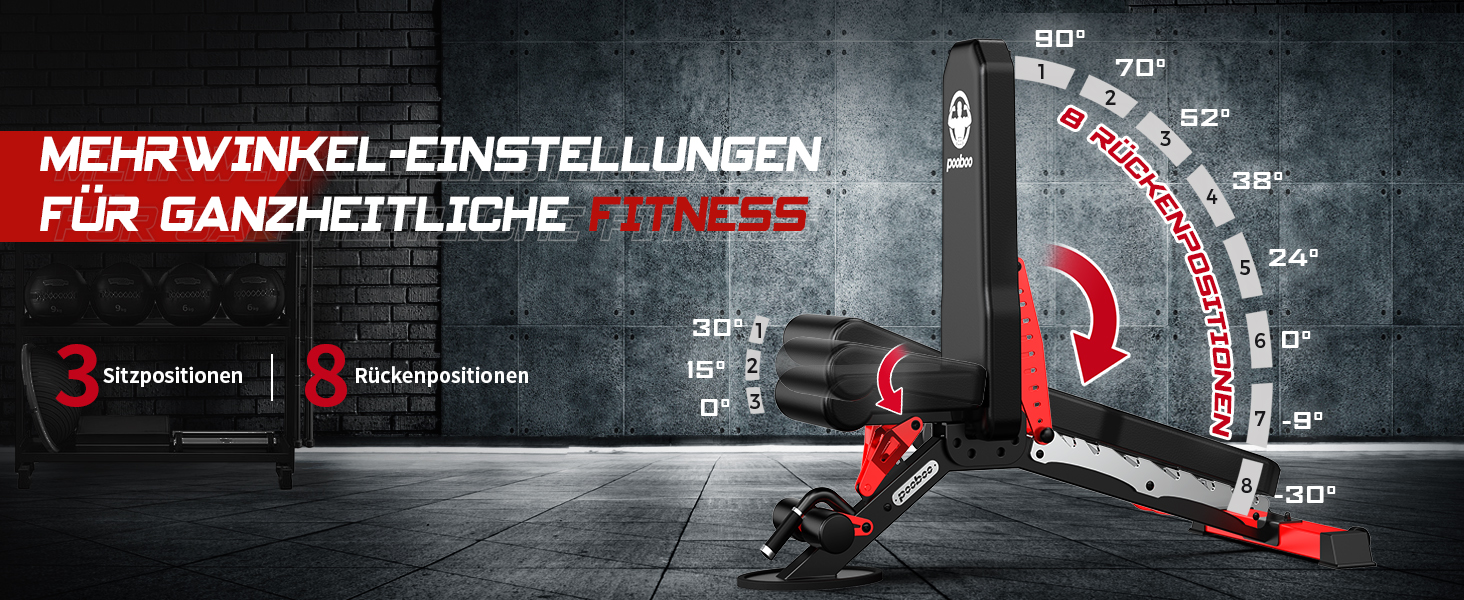 Пообoo Гантельна лава, регульована для дому, вантажопідйомність 1500 lbs, міцна лава для силових тренувань, позиції: пласка/похила/відхилена для комплексних тренувань Y160-Чорний