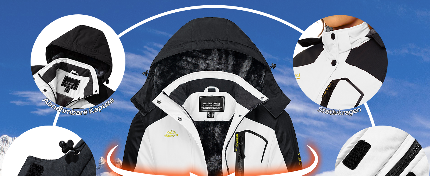 Зимова куртка KEFITEVD для жінок, тепла з підкладкою фліс, перехідна куртка, товста сноубордична куртка з капюшоном та кишенями на блискавці, вітронепроникна, світло-блакитна