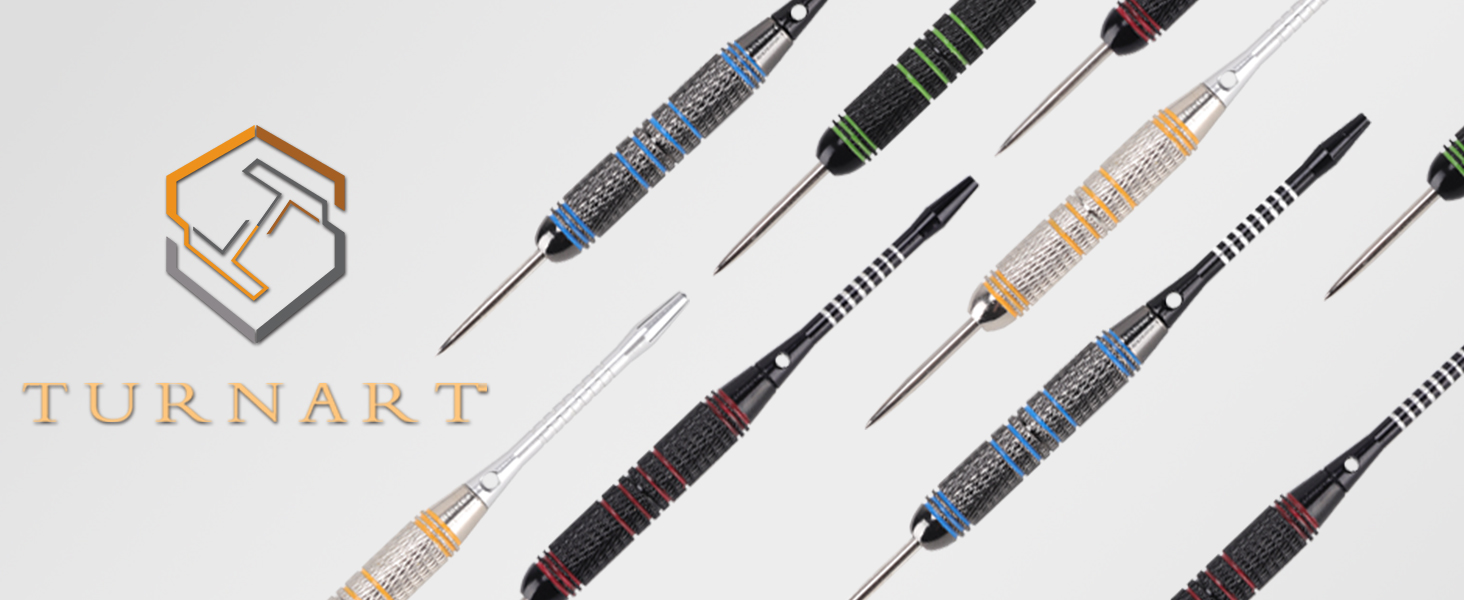Дарти сталеві Turnart Dartpfeile, 12 шт, 24 г, професійні, з алюмінієвими дротиками та 24 пір'ями, кільця проти втрати