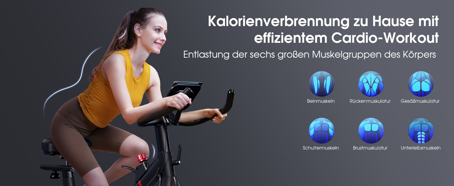 Велотренажер Heimtrainer з додатком, тихий LCD ергометр до 150 кг, 15 кг маховик, спінбайк для дому з регулюванням опору, м'яке сидіння