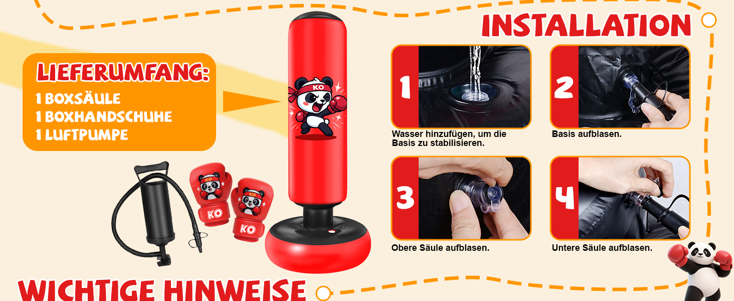 Груша боксерська дитяча Ninonly з рукавичками для боксу, карате, тхеквондо (130 см, Панда)