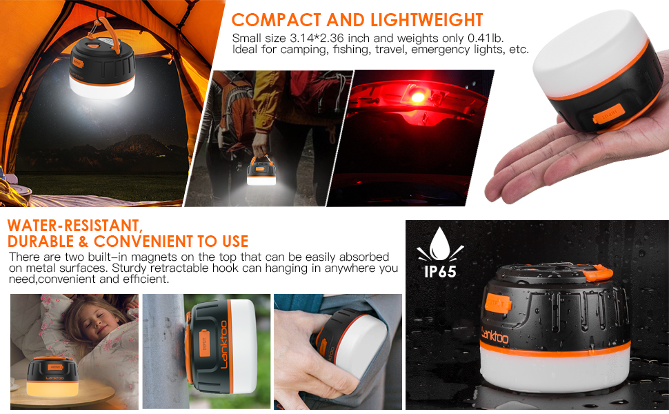 Ліхтар кемпінговий акумуляторний Lanktoo з пульт дистанційного керування та Powerbank, USB-C, 300 годин роботи, 5 режимів, водонепроникний, з магнітним основанням, для риболовлі, надзвичайних ситуацій (чорний + зелений)