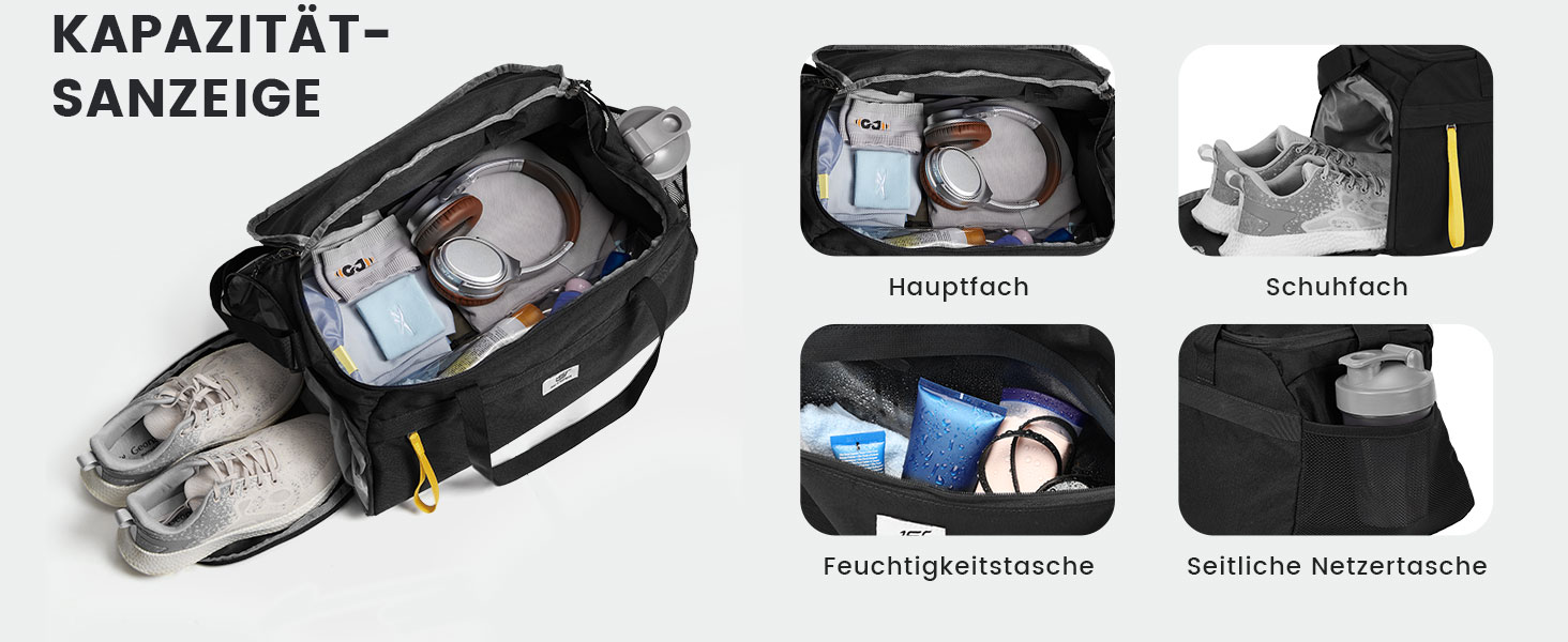 Спортивна сумка SKYSPER 35L з відділенням для взуття та мокрих речей - для фітнесу, тренувань, подорожей, чорна