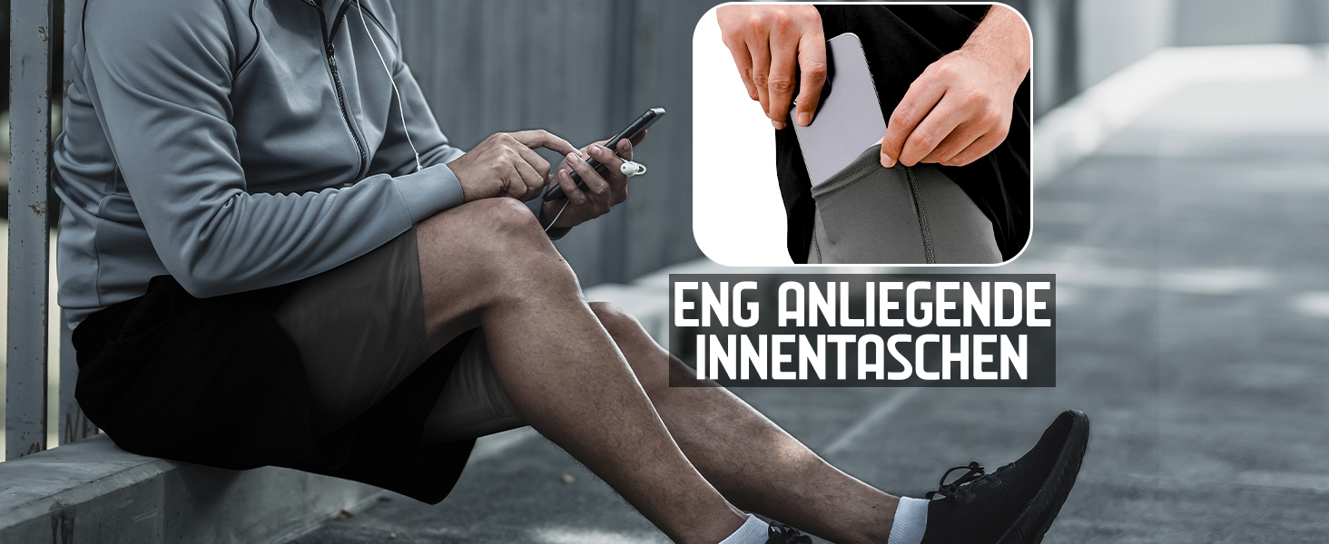 Шорти чоловічі RDX 2-в-1 для бігу та тренувань, компресійні, з кишенями на блискавках (Сірий, XL)