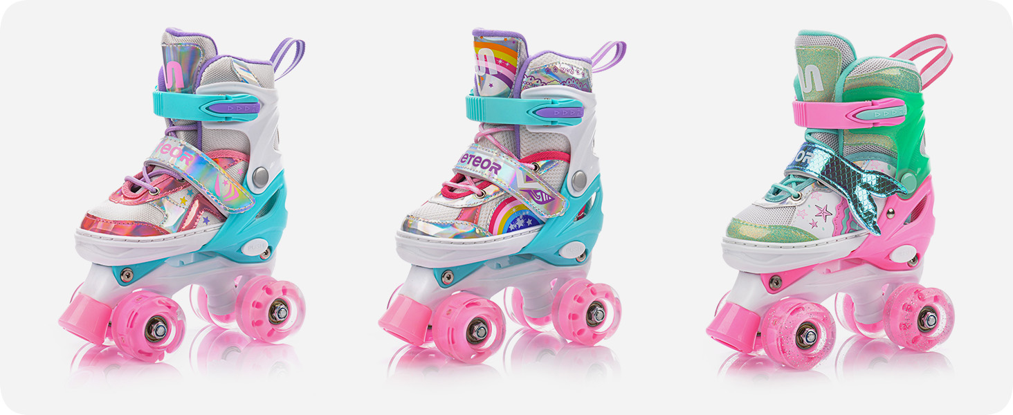 Дитячі ролики Kinder з LED підсвіткою та регульованим розміром – ретро ролики для підлітків – багатокольорові диско ролики Quad Skates - Roll ab! S 30-33 Lunar