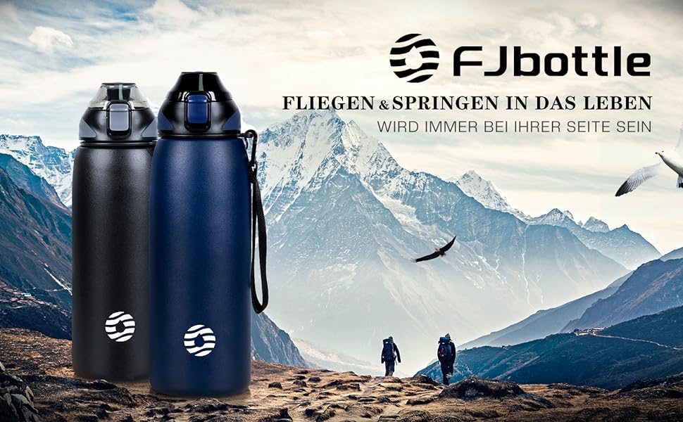 Пляшка для води FJbottle з нержавіючої сталі 1 л, 800 мл, 600 мл, 400 мл Дитяча герметична пляшка для води без бісфенолу А Пляшка-термос спортивна, газована Відповідний термос для універі, школи, фітнесу, на вулиці, велосипед чорний 1000 мл