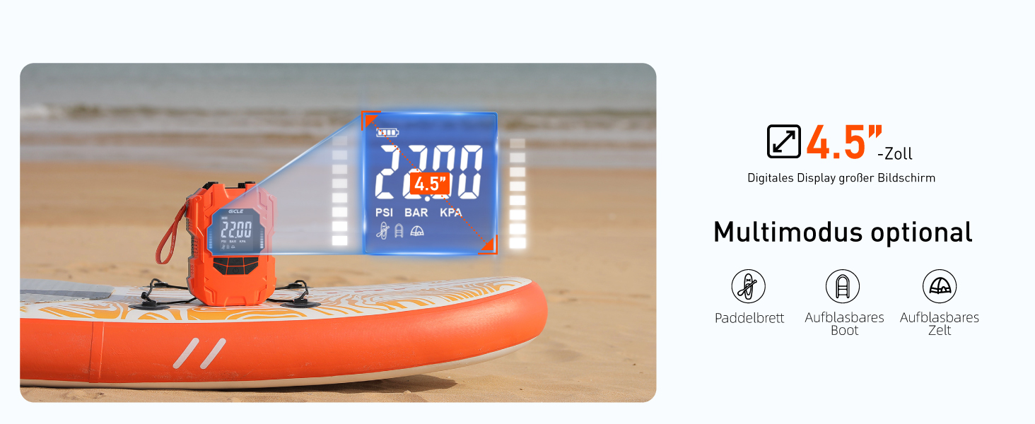 Електричний насос для SUP-дошки GICLE 22PSI з акумулятором, Type-C, 12V DC, помаранчевий