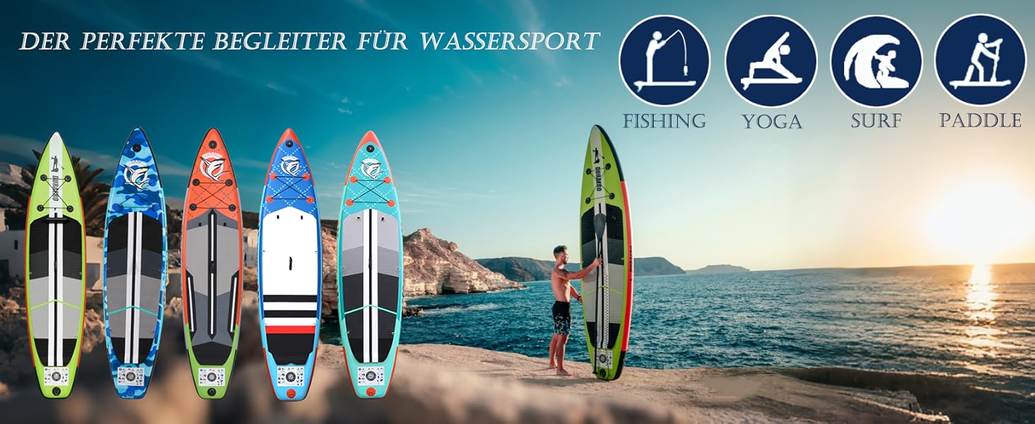 Надувне SUP-борд (Stand Up Paddle Board) з кріпленням для камери, 330x76x15 см, до 150 кг, насос, рюкзак (камуфляж, синій)