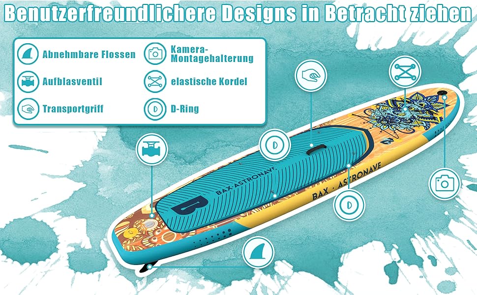 Надувне SUP-борд BAX ASTRONAVE: Комплект для вейкбордингу з аксесуарами (Wood-Blue)