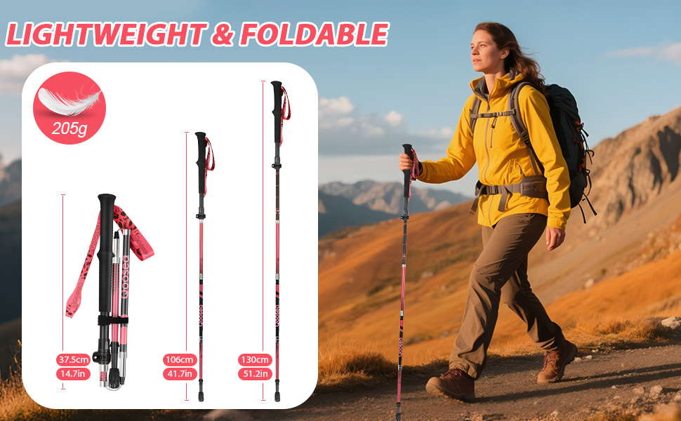 Телескопічна палиця для скандинавської ходьби Qoosea (110-125 см), карбонова складана трекінгова палиця для гікінгу та гірських лиж, синя