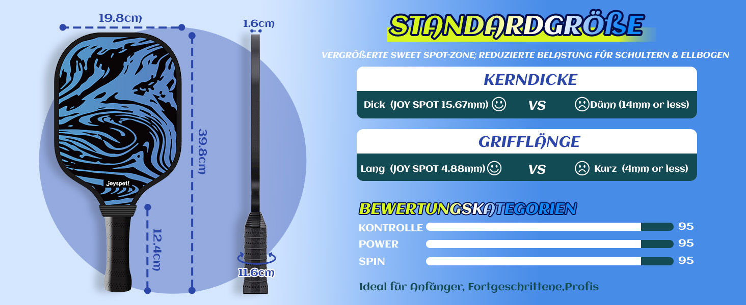 Набір для піклболу JOY SPOT! 2 ракетки, 4 м'ячі, сумка – Легкі ракетки з фібергласовою поверхнею для чоловіків, жінок та початківців – Ідеально для гри в приміщенні та на вулиці