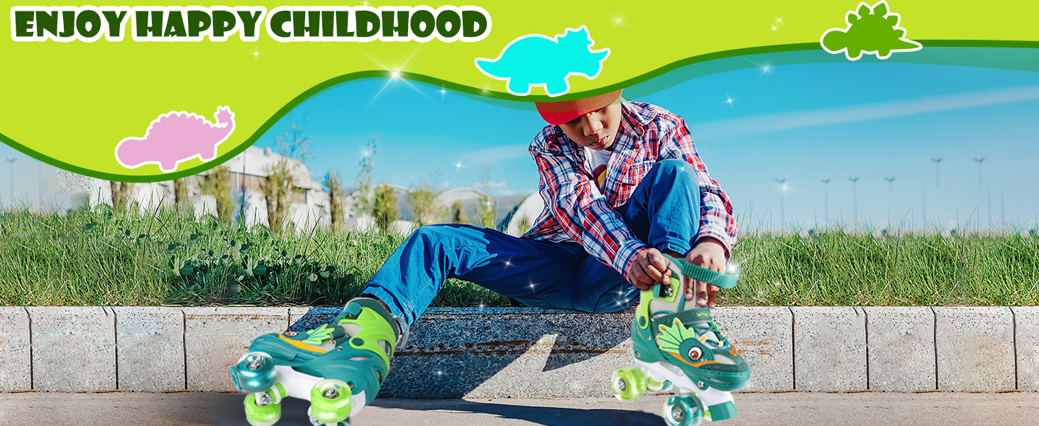 Ролики дитячі Kinder Dinosaurier з підсвічуванням, розмір регулюється, зелені