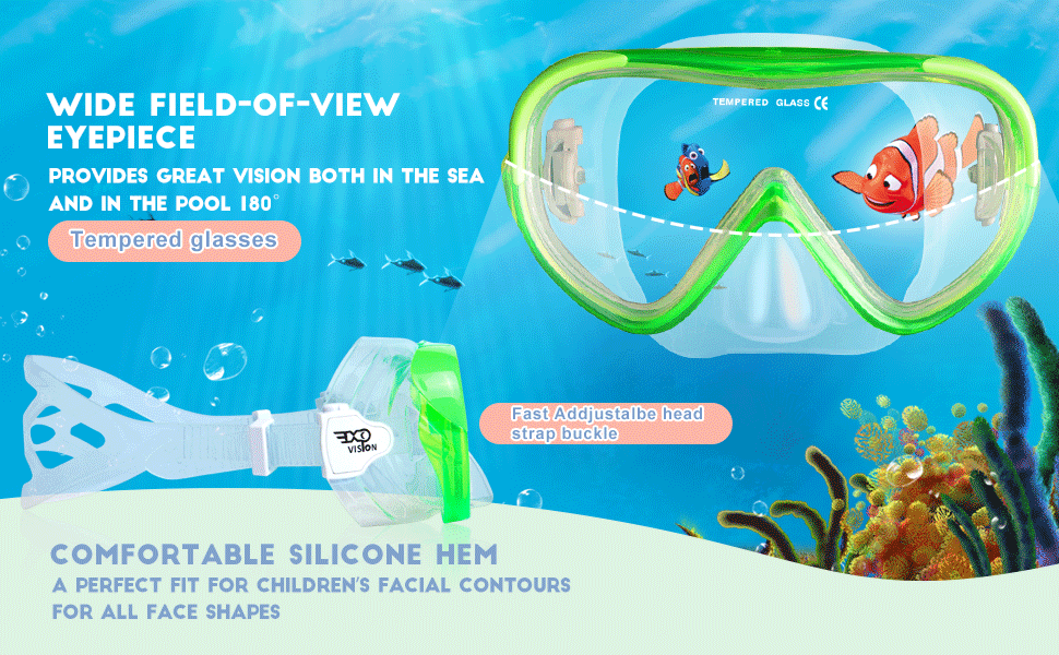 Набір для підводного плавання Kids, Окуляри для дайвінгу Kids Anti-og and Dry Snorkel - Маска для дайвінгу Anti-Leak Суха трубка Набір для підводного плавання для хлопчиків 4-14 (F, зелений набір)