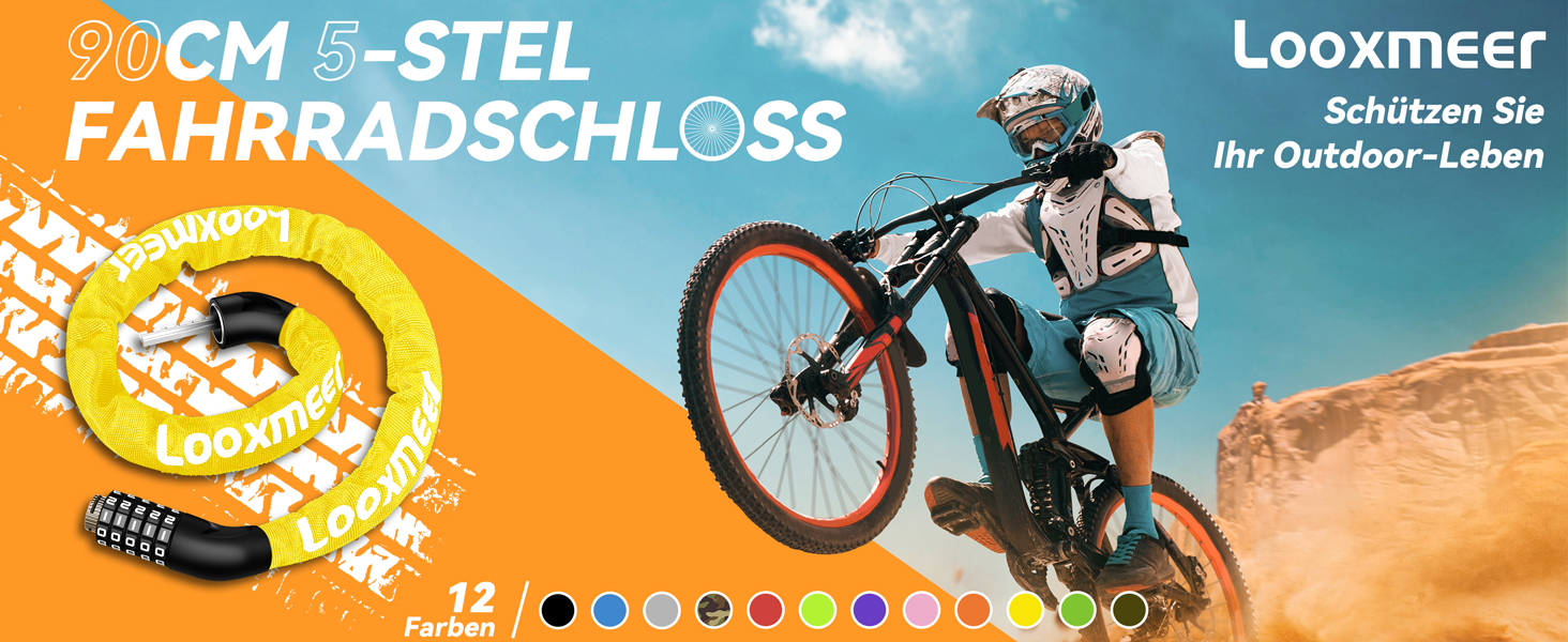 Замок для велосипеда з цифровим кодом, 11 кольорів, 90 см, рівень безпеки 8, 5-значний, для велосипеда, мотоцикла, ролера, дверей (жовтий)