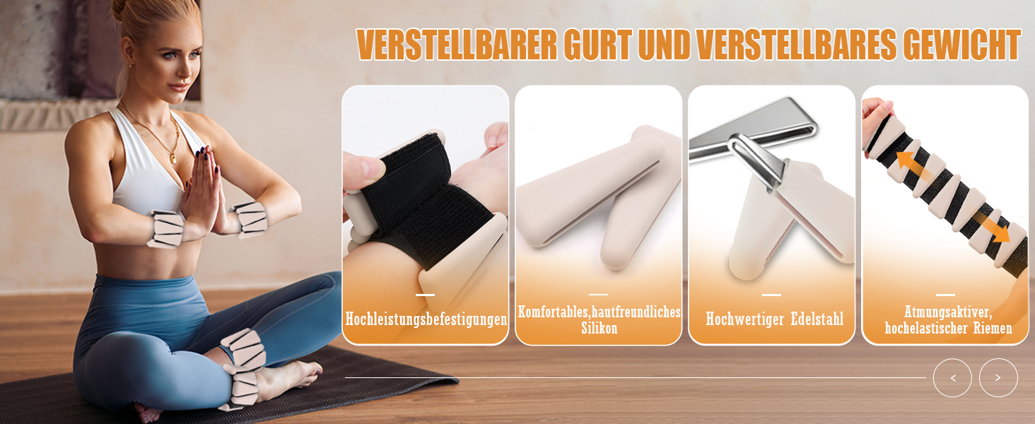 Набір обтяжувачів для ніг та рук BECOJADDE (0.45kg/0.9kg) - 2 шт. Регульовані манжети для занять фітнесом, йогою, пілатесом, ходьбою, бігом. Підходять для жінок та чоловіків. Колір: бежевий. Вага пари: 1.8 кг