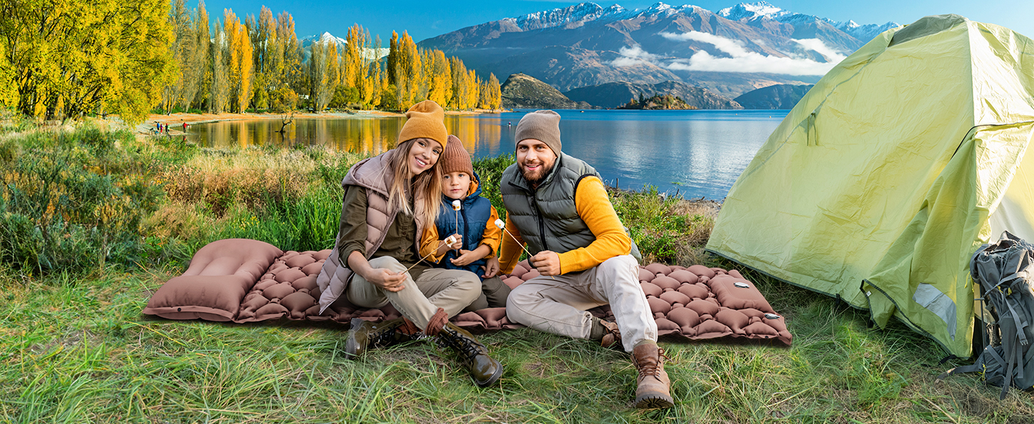 Надувний килимок для кемпінгу YITAHOME з самонадуванням, ультралегкий, з вбудованим насосом та подушкою. Ідеально для відпочинку на природі, подорожей, кемпінгу та піших прогулянок (пустельний жовтий)